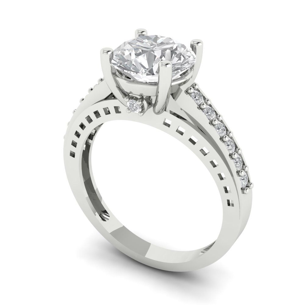 2.21 ct Brilliant Round Cut Natural Diamond Stone Clarity VS1-2 Color G-H White Gold Solitaire with Accents Ring