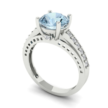 2.21 cttw Natural Sky Blue Topaz Solitaire with Zirconia Simulated Diamond Accents Engagement Ring - Solid Gold (Round Cut,8.0mm)
