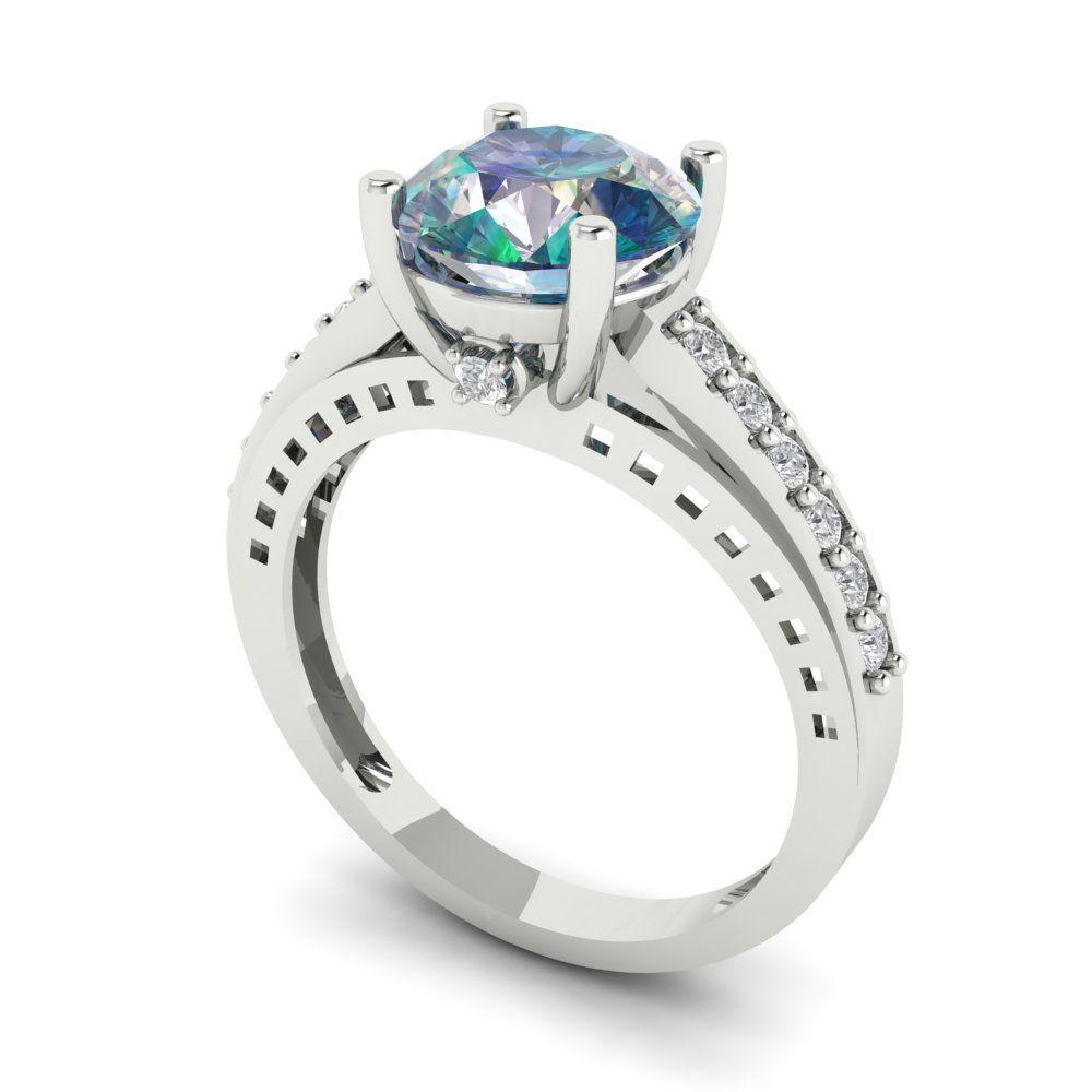 2.21 cttw Blue Moissanite Solitaire with Zirconia Simulated Diamond Accents Engagement Ring - Solid Gold (Round Cut,8.0mm)