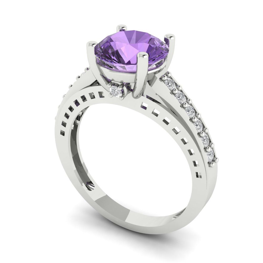 2.21 cttw Simulated Alexandrite Solitaire with Zirconia Simulated Diamond Accents Engagement Ring - Solid Gold (Round Cut,8.0mm)