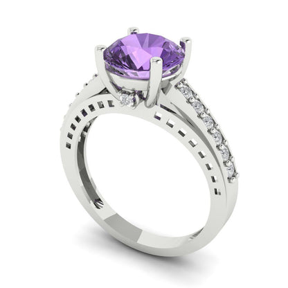 2.21 cttw Simulated Alexandrite Solitaire with Zirconia Simulated Diamond Accents Engagement Ring - Solid Gold (Round Cut,8.0mm)