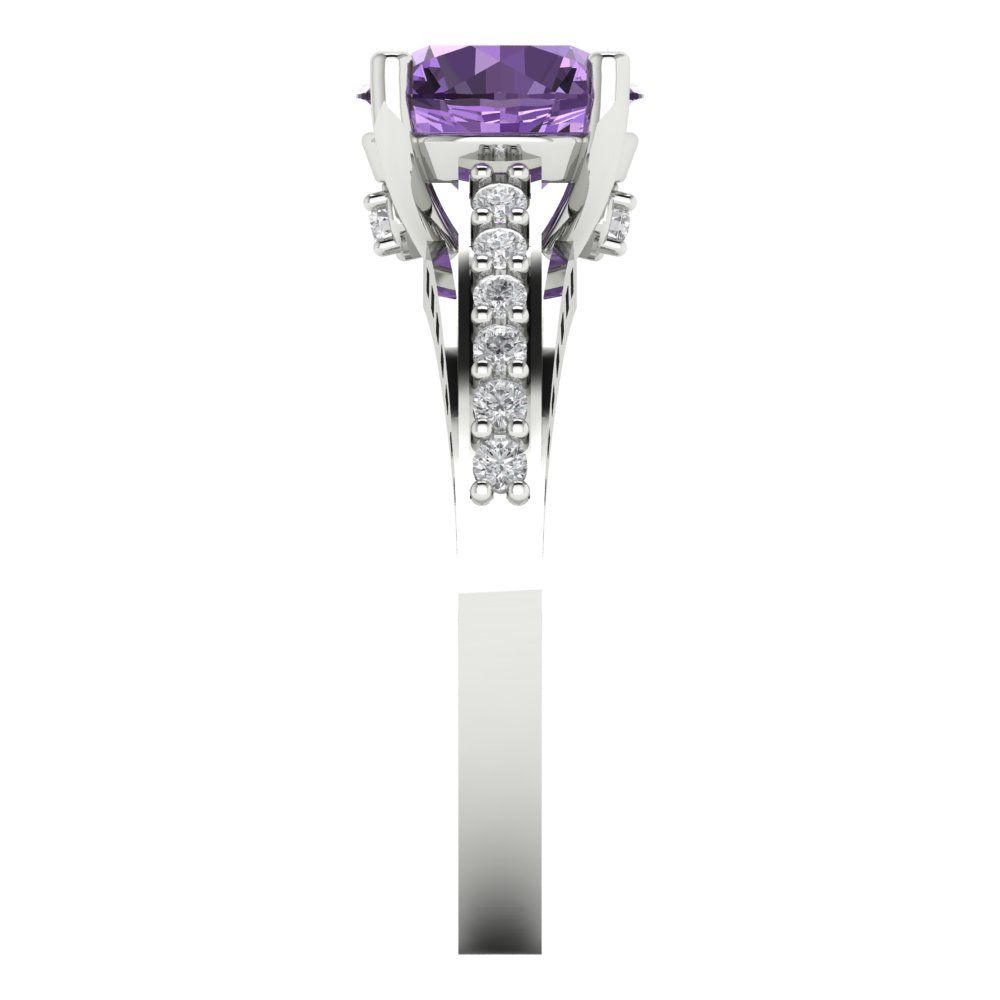 2.21 cttw Simulated Alexandrite Solitaire with Zirconia Simulated Diamond Accents Engagement Ring - Solid Gold (Round Cut,8.0mm)