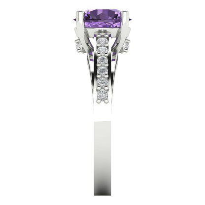 2.21 cttw Simulated Alexandrite Solitaire with Zirconia Simulated Diamond Accents Engagement Ring - Solid Gold (Round Cut,8.0mm)