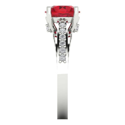 2.21 cttw Simulated Pink Tourmaline Solitaire with Zirconia Simulated Diamond Accents Engagement Ring - Solid Gold (Round Cut,8.0mm)