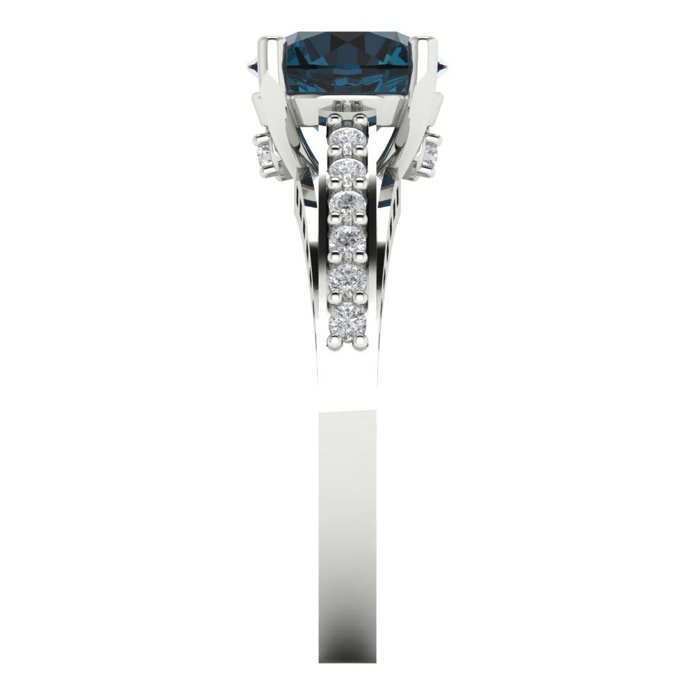 2.21 cttw Natural London Blue Topaz Solitaire with Zirconia Simulated Diamond Accents Engagement Ring - Solid Gold (Round Cut,8.0mm)