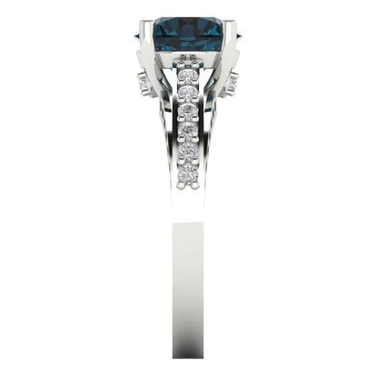 2.21 cttw Natural London Blue Topaz Solitaire with Zirconia Simulated Diamond Accents Engagement Ring - Solid Gold (Round Cut,8.0mm)