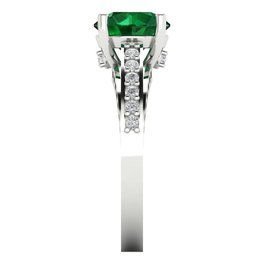 2.21 cttw Simulated Emerald Solitaire with Zirconia Simulated Diamond Accents Engagement Ring - Solid Gold (Round Cut,8.0mm)