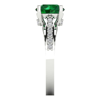 2.21 cttw Simulated Emerald Solitaire with Zirconia Simulated Diamond Accents Engagement Ring - Solid Gold (Round Cut,8.0mm)