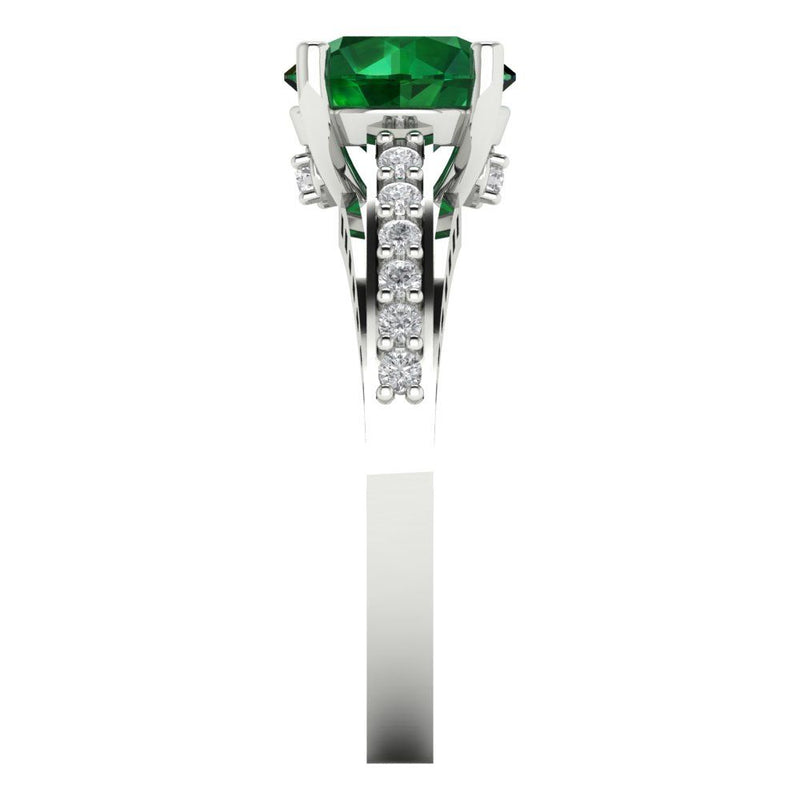 2.21 ct Brilliant Round Cut Simulated Emerald Stone White Gold Solitaire with Accents Ring