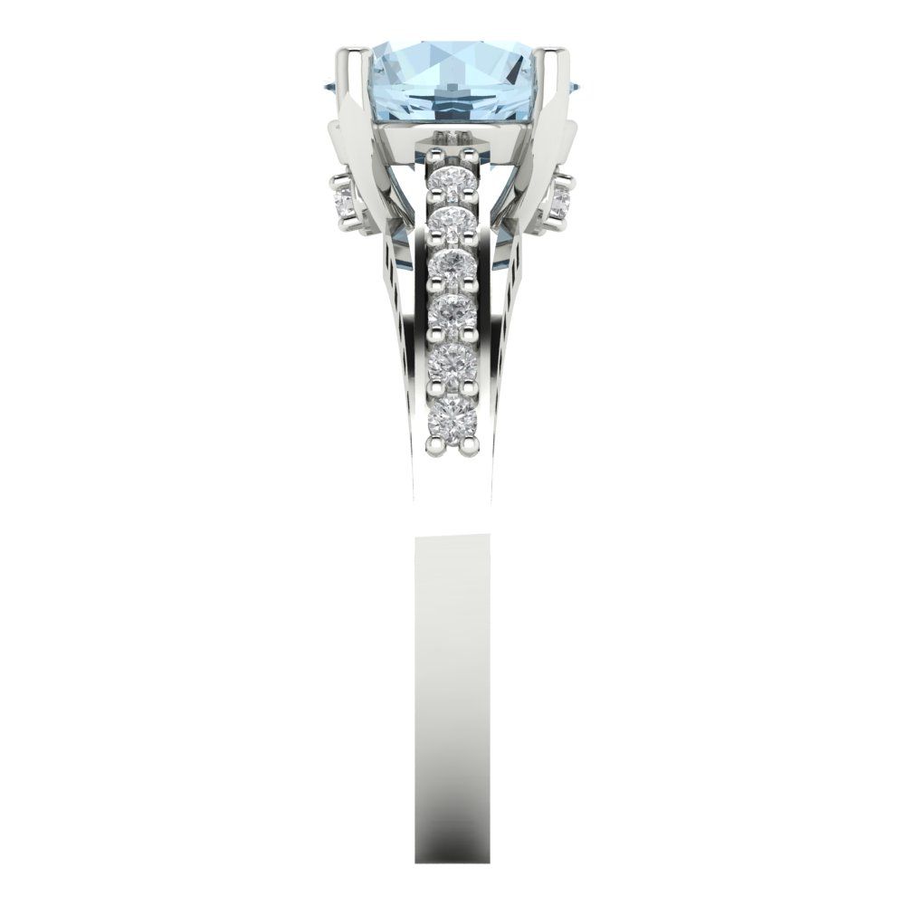 2.21 cttw Natural Sky Blue Topaz Solitaire with Zirconia Simulated Diamond Accents Engagement Ring - Solid Gold (Round Cut,8.0mm)