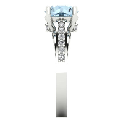 2.21 cttw Natural Sky Blue Topaz Solitaire with Zirconia Simulated Diamond Accents Engagement Ring - Solid Gold (Round Cut,8.0mm)