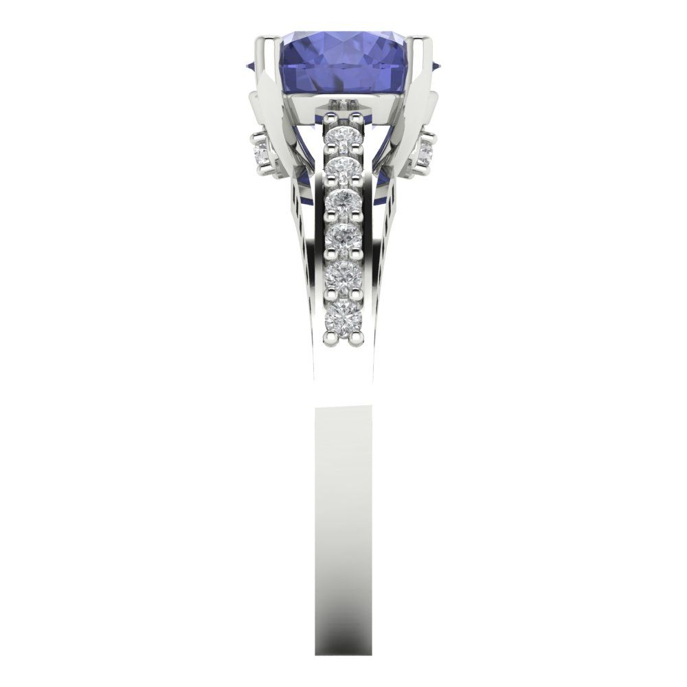 2.21 cttw Simulated Tanzanite Solitaire with Zirconia Simulated Diamond Accents Engagement Ring - Solid Gold (Round Cut,8.0mm)