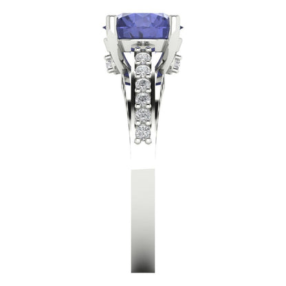 2.21 cttw Simulated Tanzanite Solitaire with Zirconia Simulated Diamond Accents Engagement Ring - Solid Gold (Round Cut,8.0mm)