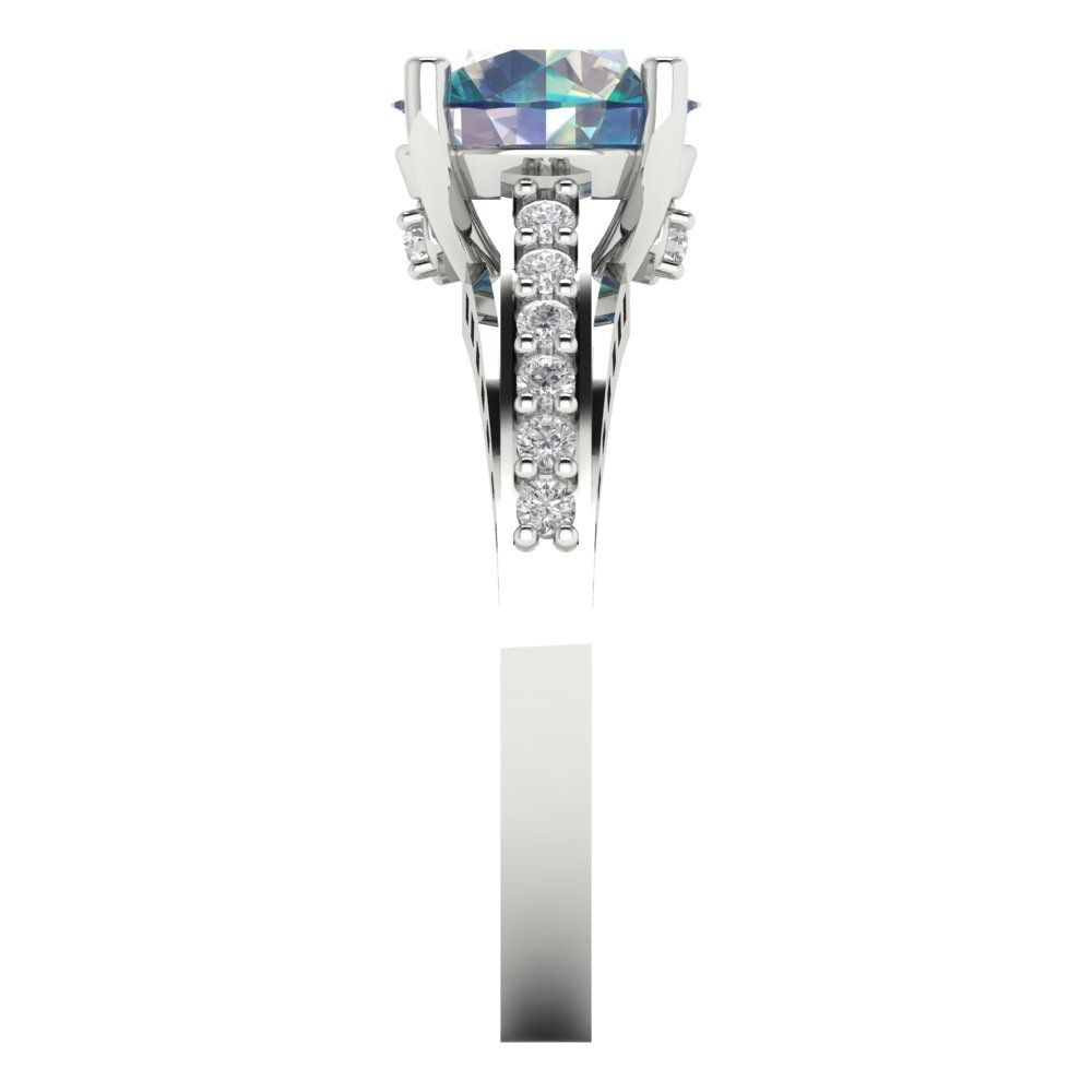 2.21 cttw Blue Moissanite Solitaire with Zirconia Simulated Diamond Accents Engagement Ring - Solid Gold (Round Cut,8.0mm)