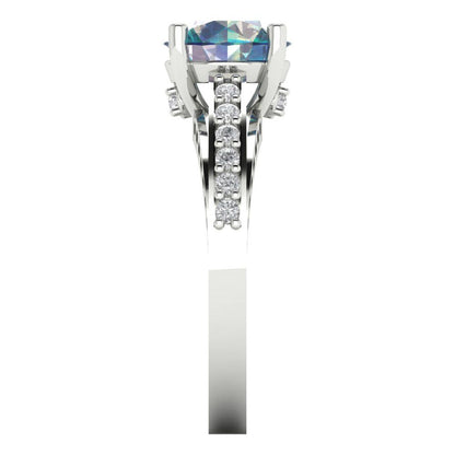 2.21 cttw Blue Moissanite Solitaire with Zirconia Simulated Diamond Accents Engagement Ring - Solid Gold (Round Cut,8.0mm)