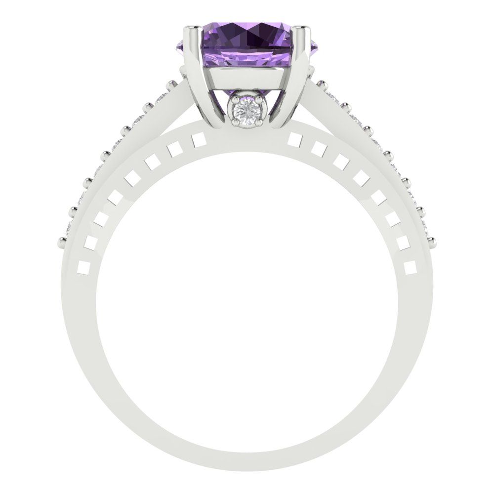 2.21 cttw Simulated Alexandrite Solitaire with Zirconia Simulated Diamond Accents Engagement Ring - Solid Gold (Round Cut,8.0mm)
