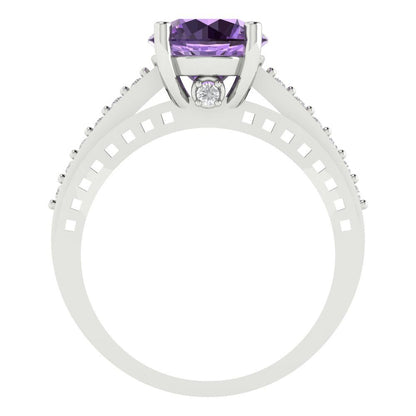 2.21 cttw Simulated Alexandrite Solitaire with Zirconia Simulated Diamond Accents Engagement Ring - Solid Gold (Round Cut,8.0mm)
