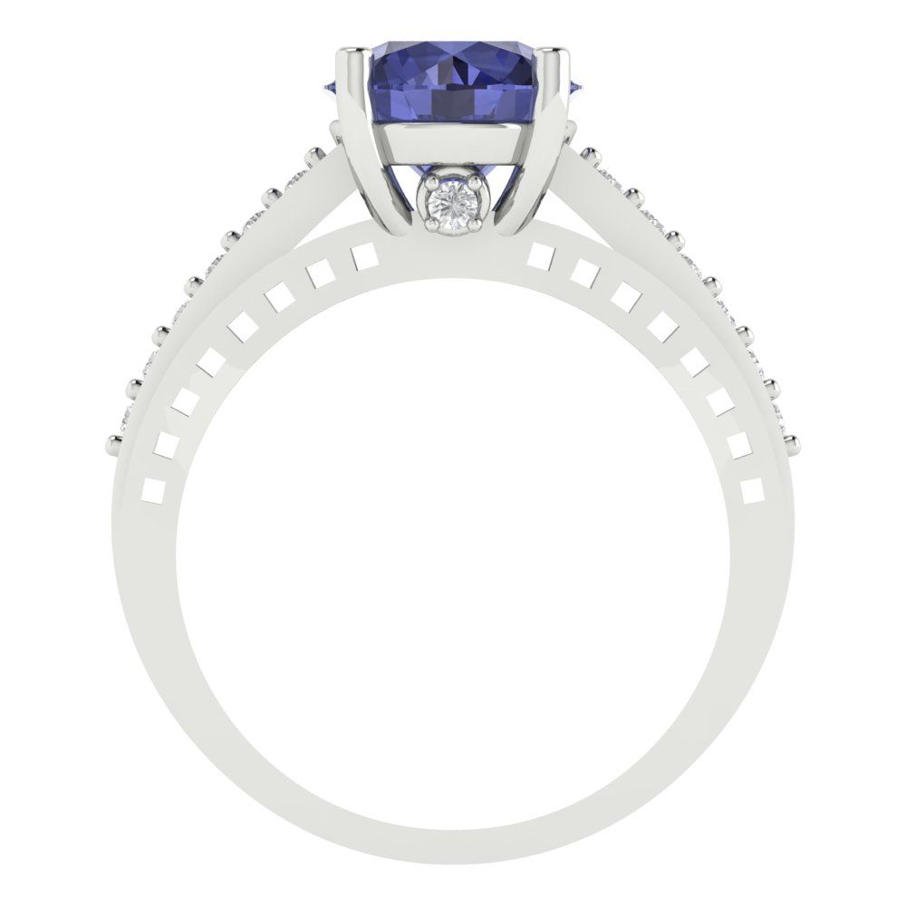 2.21 cttw Simulated Tanzanite Solitaire with Zirconia Simulated Diamond Accents Engagement Ring - Solid Gold (Round Cut,8.0mm)