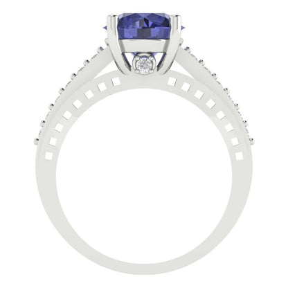 2.21 cttw Simulated Tanzanite Solitaire with Zirconia Simulated Diamond Accents Engagement Ring - Solid Gold (Round Cut,8.0mm)