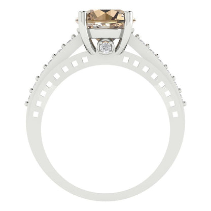 2.21 cttw Yellow Moissanite Solitaire with Zirconia Simulated Diamond Accents Engagement Ring - Solid Gold (Round Cut,8.0mm)