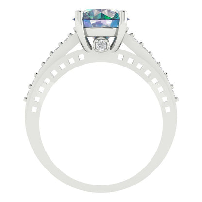 2.21 cttw Blue Moissanite Solitaire with Zirconia Simulated Diamond Accents Engagement Ring - Solid Gold (Round Cut,8.0mm)