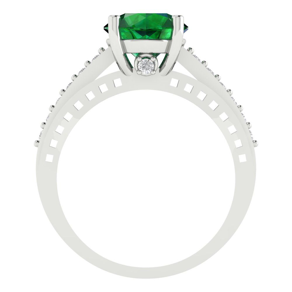 2.21 cttw Simulated Emerald Solitaire with Zirconia Simulated Diamond Accents Engagement Ring - Solid Gold (Round Cut,8.0mm)