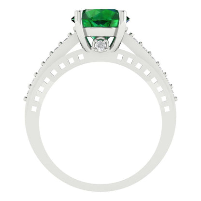 2.21 cttw Simulated Emerald Solitaire with Zirconia Simulated Diamond Accents Engagement Ring - Solid Gold (Round Cut,8.0mm)