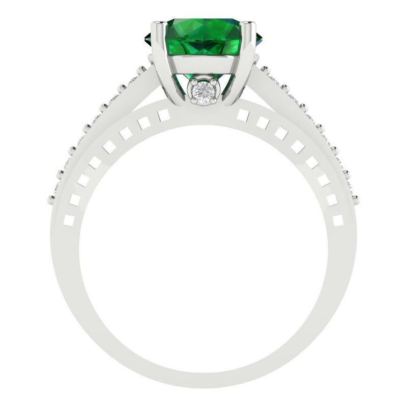 2.21 ct Brilliant Round Cut Simulated Emerald Stone White Gold Solitaire with Accents Ring