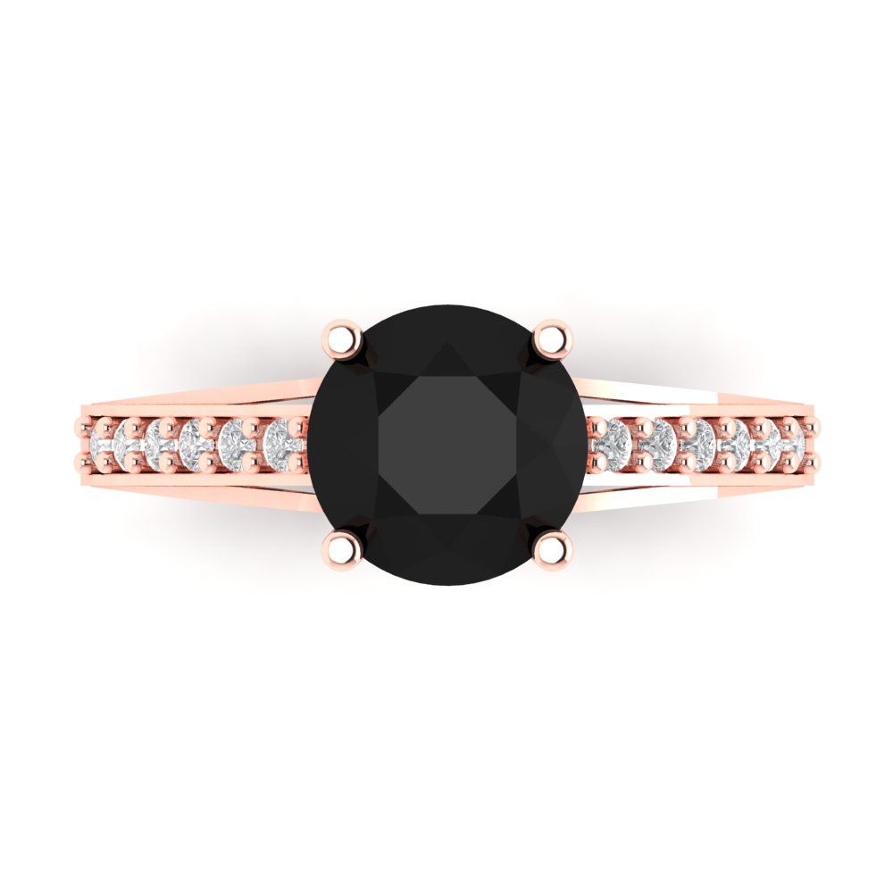 2.21 cttw Natural Onyx Solitaire with Zirconia Simulated Diamond Accents Engagement Ring - Solid Gold (Round Cut,8.0mm)