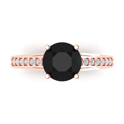 2.21 cttw Natural Onyx Solitaire with Zirconia Simulated Diamond Accents Engagement Ring - Solid Gold (Round Cut,8.0mm)