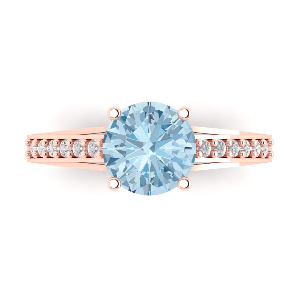 2.21 cttw Natural Sky Blue Topaz Solitaire with Zirconia Simulated Diamond Accents Engagement Ring - Solid Gold (Round Cut,8.0mm)
