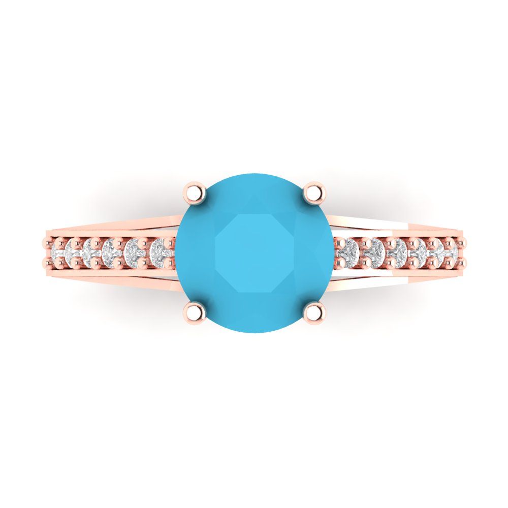 2.21 cttw Simulated Turquoise Solitaire with Zirconia Simulated Diamond Accents Engagement Ring - Solid Gold (Round Cut,8.0mm)