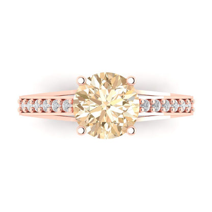 2.21 cttw Natural Morganite Solitaire with Zirconia Simulated Diamond Accents Engagement Ring - Solid Gold (Round Cut,8.0mm)