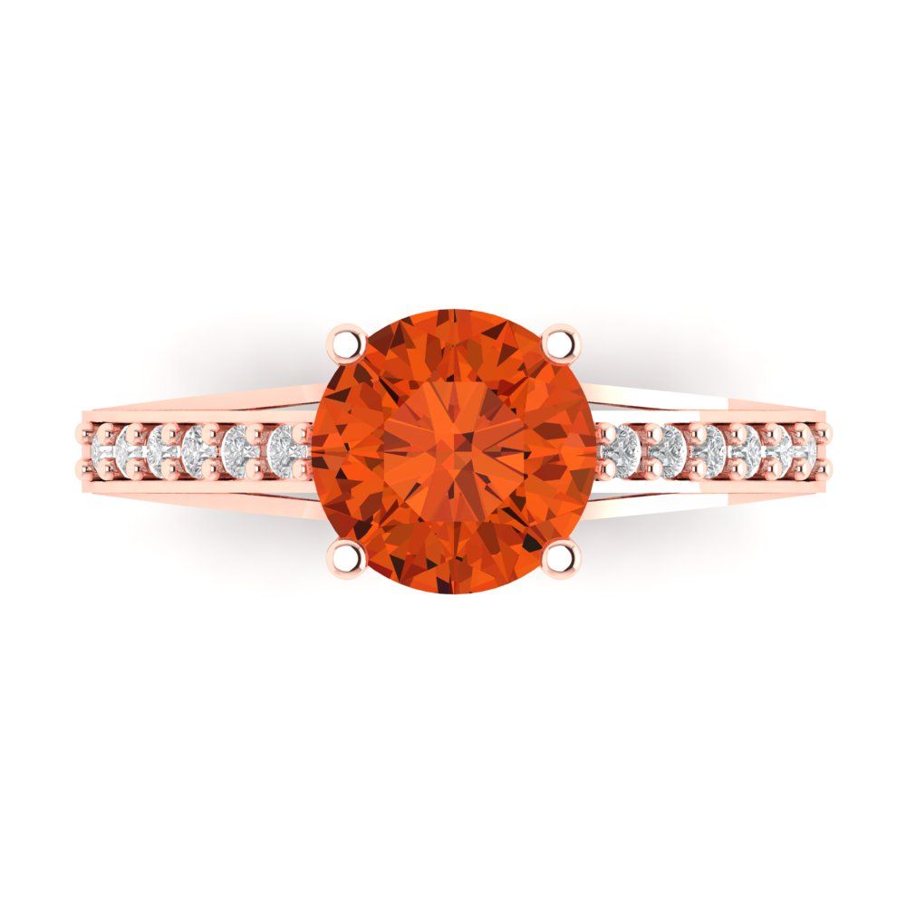 2.21 cttw Zirconia Simulated Red Diamond Solitaire with Zirconia Simulated Diamond Accents Engagement Ring - Solid Gold (VVS1, Round Cut,8.0mm)