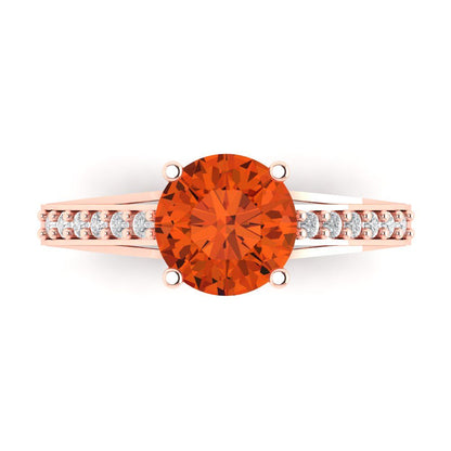 2.21 cttw Zirconia Simulated Red Diamond Solitaire with Zirconia Simulated Diamond Accents Engagement Ring - Solid Gold (VVS1, Round Cut,8.0mm)