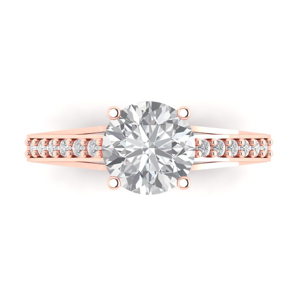 2.21 cttw Zirconia Simulated Diamond Solitaire with Zirconia Simulated Diamond Accents Engagement Ring - Solid Gold (VVS1, Round Cut,8.0mm)