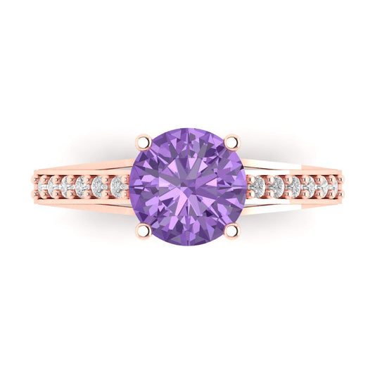 2.21 cttw Simulated Alexandrite Solitaire with Zirconia Simulated Diamond Accents Engagement Ring - Solid Rose Gold (VVS1, Round Cut,8.0mm)