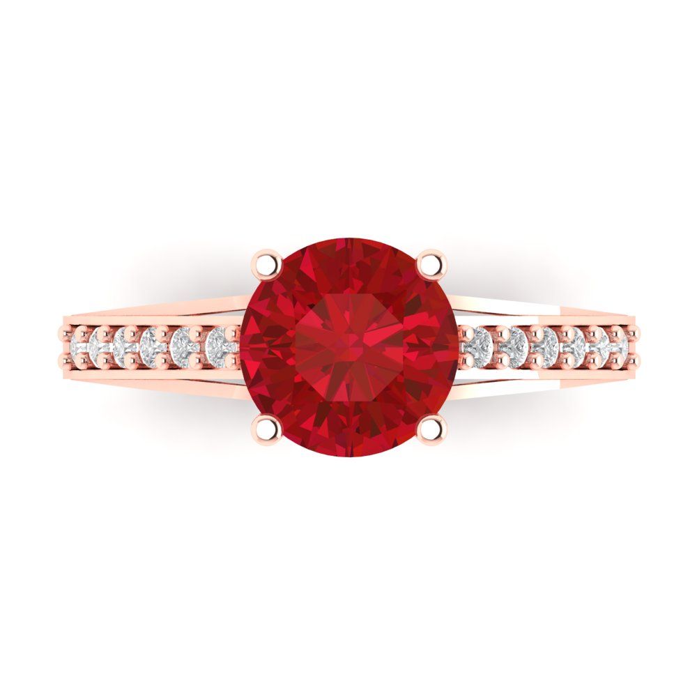 2.21 cttw Simulated Pink Tourmaline Solitaire with Zirconia Simulated Diamond Accents Engagement Ring - Solid Gold (Round Cut,8.0mm)