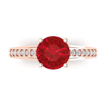 2.21 cttw Simulated Pink Tourmaline Solitaire with Zirconia Simulated Diamond Accents Engagement Ring - Solid Gold (Round Cut,8.0mm)