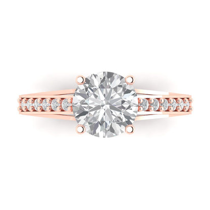 2.21 cttw Certified Moissanite Solitaire with Zirconia Simulated Diamond Accents Engagement Ring - Solid Gold (VVS1, D-F,Round Cut,8.0mm)