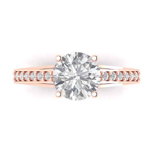 2.21 cttw Moissanite Solitaire with Zirconia Simulated Diamond Accents Engagement Ring - Solid Rose Gold (VVS1, Round Cut,8.0mm)