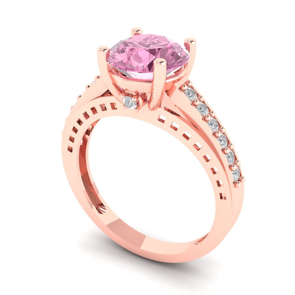 2.21 cttw Zirconia Simulated Pink Diamond Solitaire with Zirconia Simulated Diamond Accents Engagement Ring - Solid Gold (VVS1, Round Cut,8.0mm)