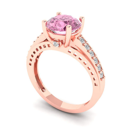 2.21 cttw Zirconia Simulated Pink Diamond Solitaire with Zirconia Simulated Diamond Accents Engagement Ring - Solid Gold (VVS1, Round Cut,8.0mm)