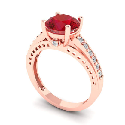 2.21 cttw Simulated Pink Tourmaline Solitaire with Zirconia Simulated Diamond Accents Engagement Ring - Solid Gold (Round Cut,8.0mm)