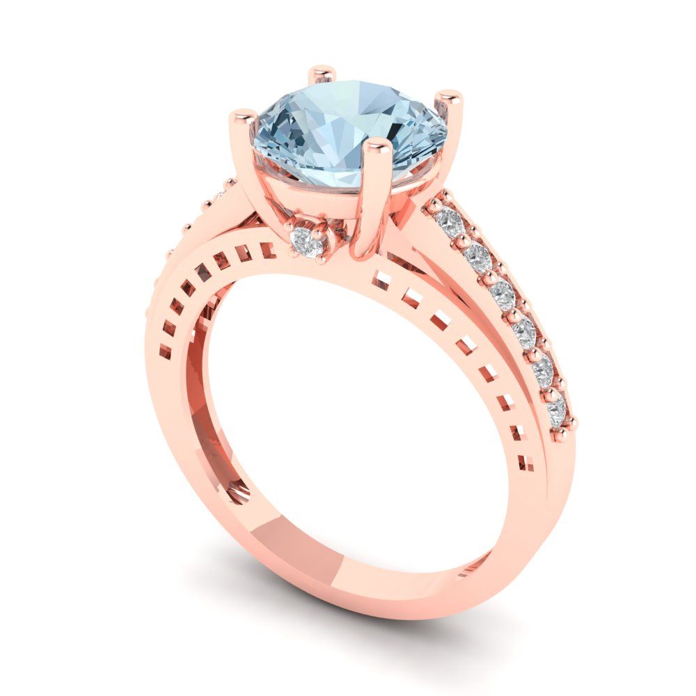 2.21 cttw Natural Sky Blue Topaz Solitaire with Zirconia Simulated Diamond Accents Engagement Ring - Solid Gold (Round Cut,8.0mm)
