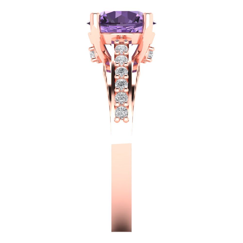 2.21 cttw Simulated Alexandrite Solitaire with Zirconia Simulated Diamond Accents Engagement Ring - Solid Gold (Round Cut,8.0mm)