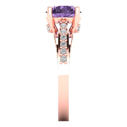 2.21 cttw Simulated Alexandrite Solitaire with Zirconia Simulated Diamond Accents Engagement Ring - Solid Gold (Round Cut,8.0mm)