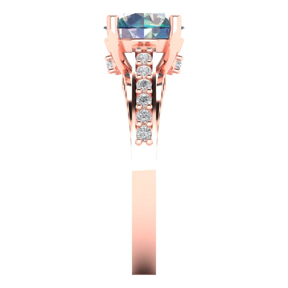 2.21 cttw Blue Moissanite Solitaire with Zirconia Simulated Diamond Accents Engagement Ring - Solid Gold (Round Cut,8.0mm)