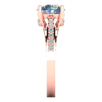 2.21 cttw Blue Moissanite Solitaire with Zirconia Simulated Diamond Accents Engagement Ring - Solid Gold (Round Cut,8.0mm)