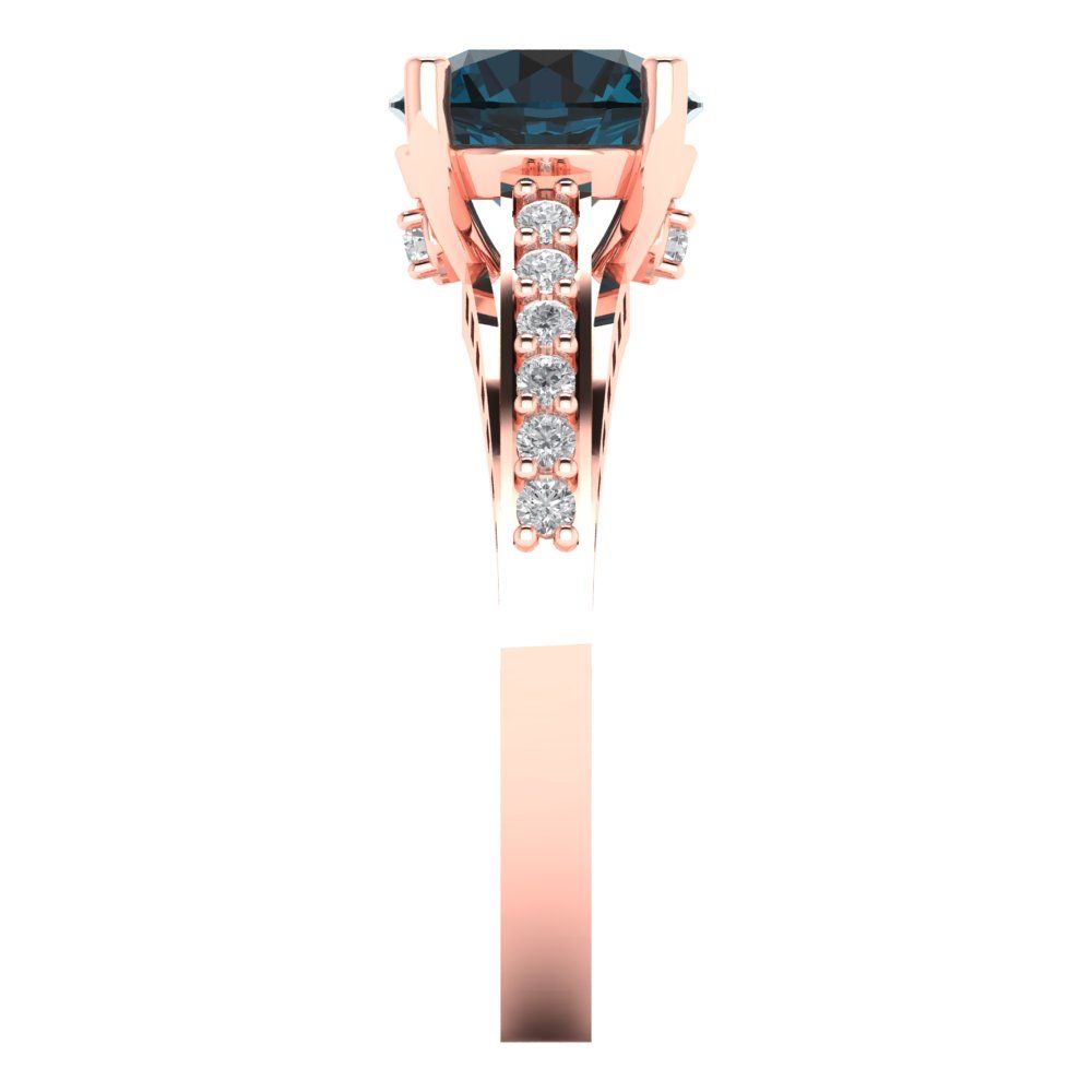 2.21 cttw Natural London Blue Topaz Solitaire with Zirconia Simulated Diamond Accents Engagement Ring - Solid Gold (Round Cut,8.0mm)